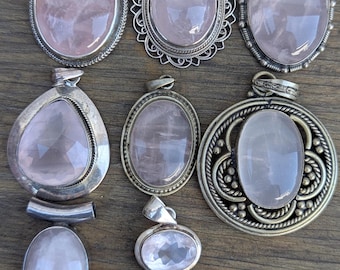 Stunning sterling silver and Brass pendant collection with Rose Quartz gemstone (p7-053)