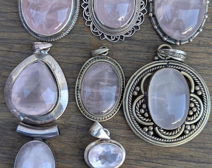 Stunning sterling silver and Brass pendant collection with Rose Quartz gemstone (p7-053)