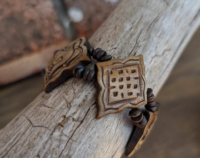 Recycled Yak Bone Bracelet, Hand-Carved Om Symbol, Adjustable Tibetan Jewelry (BBR1C)