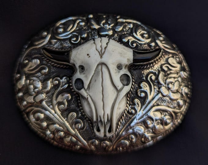Handmade belt buckle/vintage longhorn, antique silver bull buckle, bull belt buckle, western belt buckle/unique belt buckle.