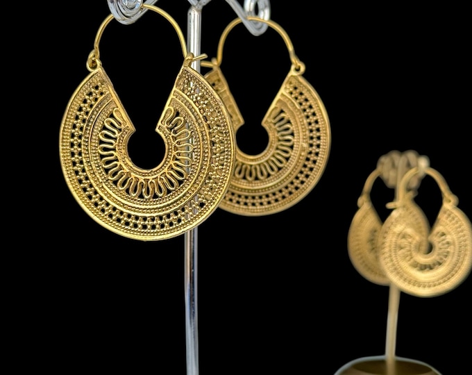 Boho Brass Mandala Earrings, Bohemian Tribal Jewelry