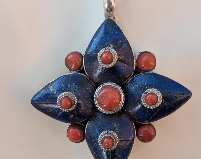 Woman’s  Red Coral Gemstone Pendant : 925 Sterling Silver Pendant. (T1101-006.11)