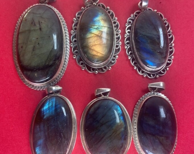 P3/42 (A-D) Labradorite Gemstone Handmade 925 Sterling Silver Jewelry Pendants (T12-042)