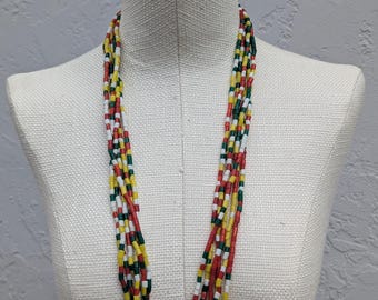 Handmade Layered Loop Necklace, Tiny Multicolored Cylinder Beads (BBR2)
