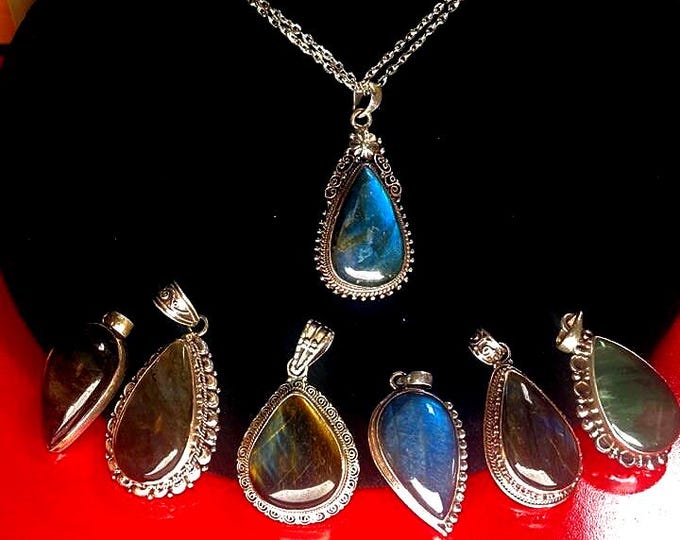P3/41 (A-J) Labradorite Gemstone Handmade 925 Sterling Silver Jewelry Pendants (T12-041)
