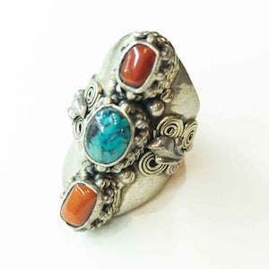 Rare Tibetan silver Rings, Unique silver rings, Tibetan jewelry, Antique silver rings, Tibetan handmade rings,  Turquoise rings