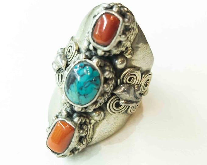 Rare Tibetan silver Rings, Unique silver rings, Tibetan jewelry, Antique silver rings, Tibetan handmade rings,  Turquoise rings