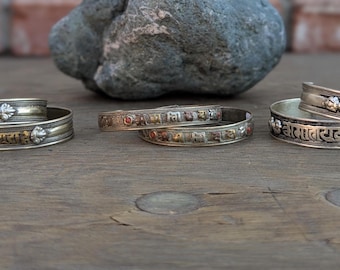 Vintage Tibetan Cuff Bracelet with Sanskrit Mantra Engraved - Boho Spiritual Jewelry - Handcrafted Antique Brass Cuff (CB-120)