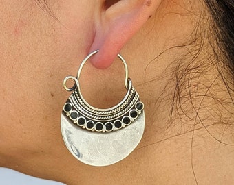 white brass earrings. Handmade ethnic look boho earrings chooses of stone. Any occasion