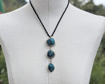 Raw Turquoise Necklace, Boho Statement Jewelry, Organic Texture, Blue Gemstone