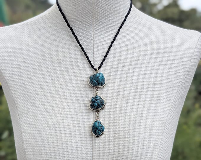 Raw Turquoise Necklace, Boho Statement Jewelry, Organic Texture, Blue Gemstone