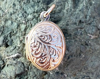 Floral Sterling Silver Locket Pendant, Black Onyx Gemstone