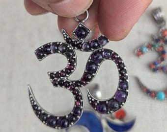 Rare Design Om Pendant, Healing Jewelry on Coral Lapis turquoise, and Tibetan Om Pendant come with Gift Pouch.