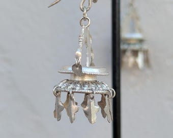 Silver Earrings-Nepali Hanging Oil Lamp-Dalucha P5/16- Silver Earring (T12-3/16)