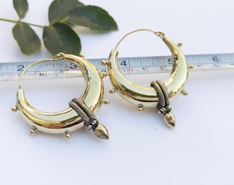 Ethnic earrings Tribal earrings, pure Brass hoop earrings Big hypoallergenic hoops goth earrings Spike earrings thick creole earrings ER-115
