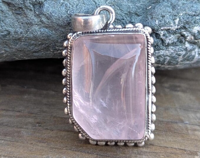 P3/24 - Rose Quartz Pendant with sterling silver, for men or women (T12-024)