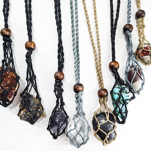 macramé pouches Crystal Holder necklace large size