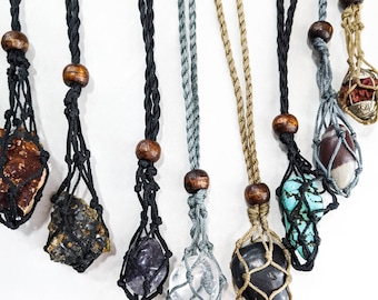 macramé pouches Crystal Holder necklace large size