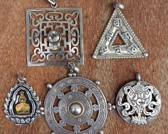 Tibetan Buddhist sterling silver pendant collection (p7-070)