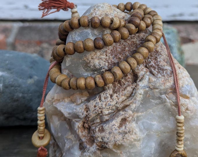 Tibetan Buddhist Prayer Mala with Yak Bone Beads—Handcrafted Meditation Mala (bm-112)