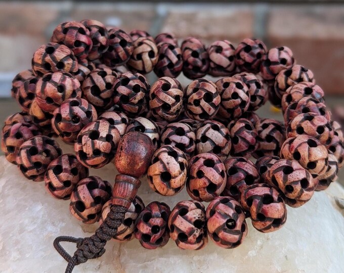 Tibetan Handmade Buddhist Yak Bone Mala with Intricate Carved Lotus Bead - Sacred Meditation & Prayer Beads for Spiritual Practice (bm-117)