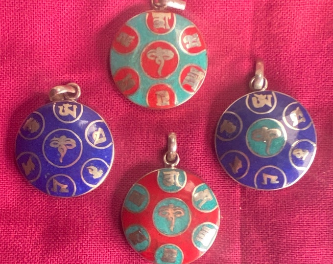 P4/10 -  Red coral and Turquoise Tibetan Om Mani Padme Hum with Buddha eye Pendant(Central Buddha eye) (T12-2/10)