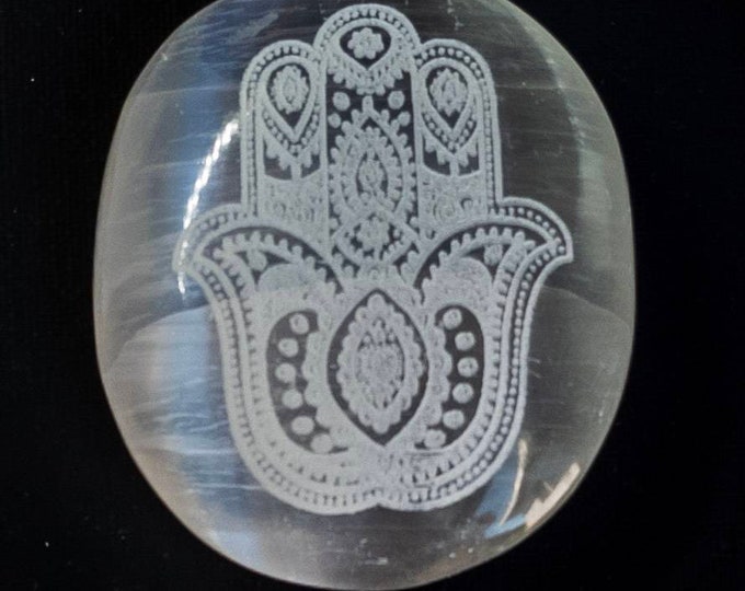 Selenite Hamsa Palm Stone 7 cm  with Engraved| Crystals Charging | Crystals Lover |