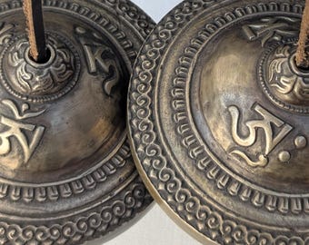Extra Large Bronze Tingsha Bells, Sound Healing Meditation Tool, Tibetan Buddhist Ritual Cymbals (BBR1D)