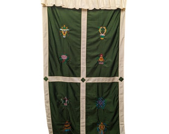 Velvet Tibetan Door Curtain: Auspicious Symbols, Buddhist Decor (3x6 ft)