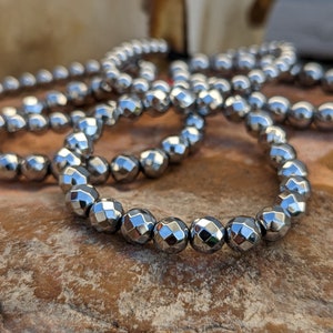 Silver Plated  Hematite Bracelet Smooth Round