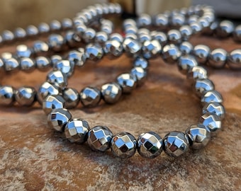 Silver Plated  Hematite Bracelet Smooth Round