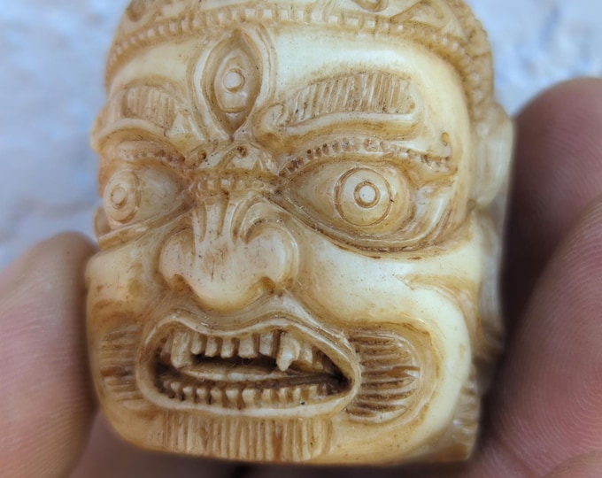 Rare Skull, Rare ugly Yak Bone Skull, Tibetan rare vintage Yak bone hand Carved Skull beads