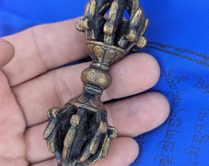 Pocket-size Dorjee/Small Dorjee 4-inch Brass Dorje, Handmade Tibetan Ritual Object, Buddhist Meditation Symbol. (BBR3)