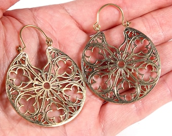 Boho Mandala Brass Earrings, Bohemian Statement Jewelry
