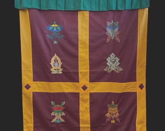 Traditional Tibetan Buddhist Door Curtain Embroidered 8 Symbols/Large Door Tibetan Door Flag/Auspicious Symbols door Curtain/Tibetan Door
