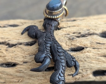 Labradorite Eagle Claw Pendant: Tibetan Silver Statement Jewelry PE 105