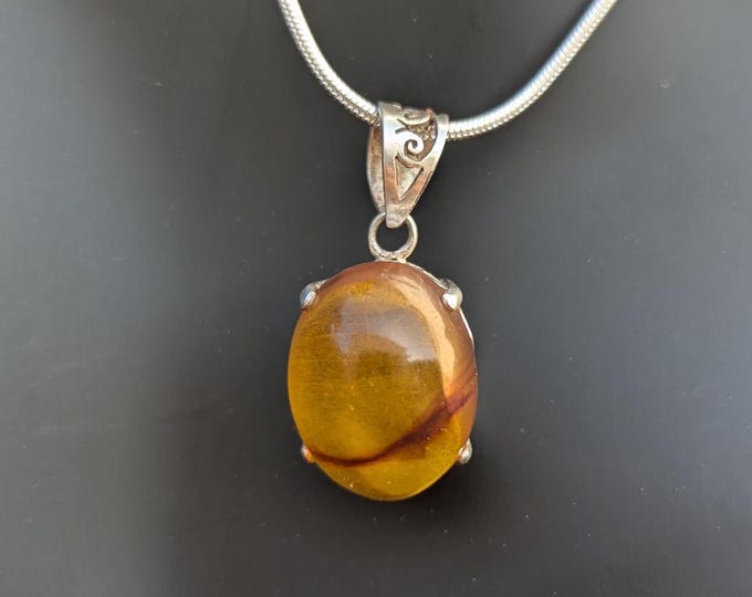 P3/57- Tiger Eye Amber stone Silver Pendant (T12-057)