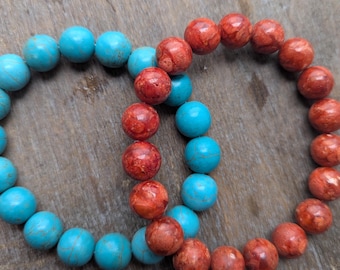 Large size Turquoise and red coral Tibetan bead bracelet, Size 12 mm