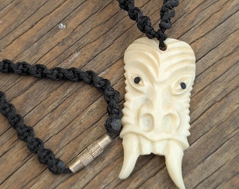 Yak bone hand-carved Tiki face figure pendant protection (p6-20)