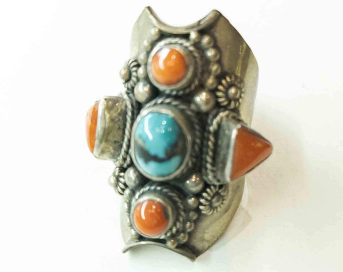 Rare Tibetan silver Rings, Unique silver rings, Tibetan jewelry, Antique silver rings, Tibetan handmade rings,  Turquoise rings