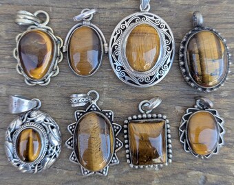 Fine sterling silver and Brass pendant collection with Tiger's eye gemstone (p7-052)