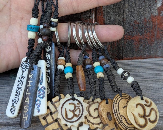 Good luck Keychain vintage Tibetan Buddhist Key chain, genuine yak bone, eco friendly (P7-065)