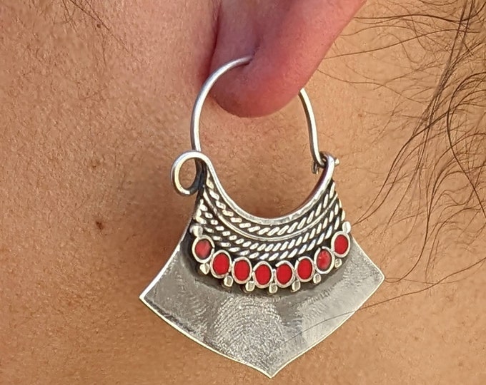 White Brass earrings with super shine. Handmade with ethnic look boho earrings and choose of gem stone