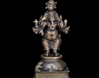 vintage combination of brass and bronze Ten hands on a standing figure of Lord Ganesha