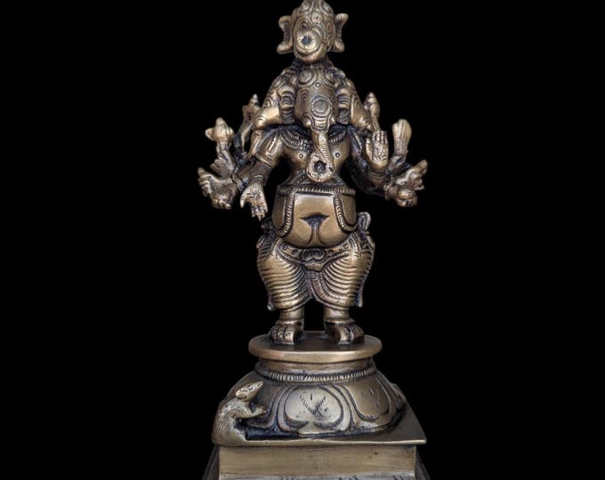 vintage combination of brass and bronze Ten hands on a standing figure of Lord Ganesha