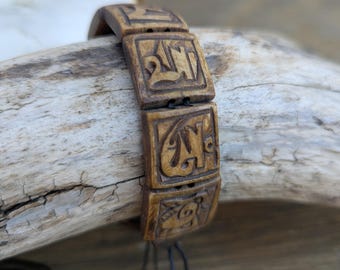 Hand-Carved Yak Bone Bracelet, Tibetan Om Mantra, Adjustable Spirit Jewelry (BBR1A)