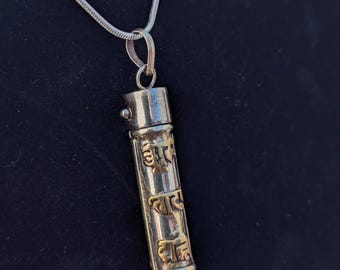 Handmade Tibetan Om Mantra carved wish box pendant, Prayer Box Pendant, Locket Pendant, memory box, Buddhist Wish Box