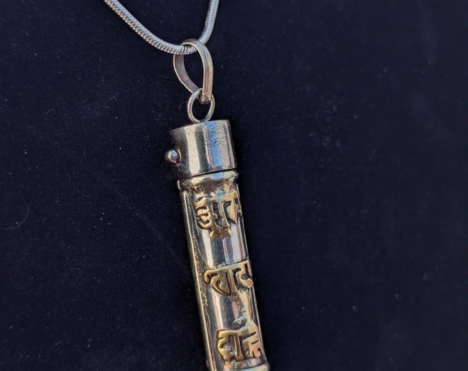 Handmade Tibetan Om Mantra Carved Wish Box Pendant, Prayer Locket Memory Box