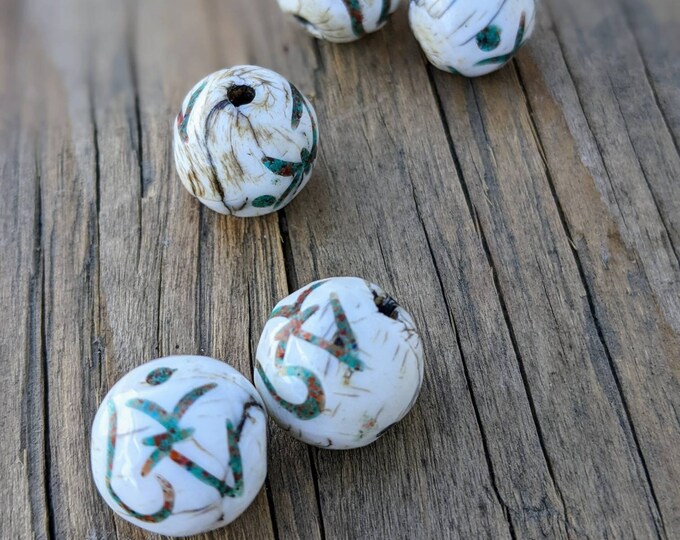 5pics 18mm Handcraft 5 Beads Scrip Om - Conch Shell 5 Beads Parcel inlay work, conch shell
