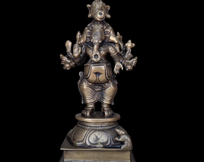 vintage combination of brass and bronze Ten hands on a standing figure of Lord Ganesha